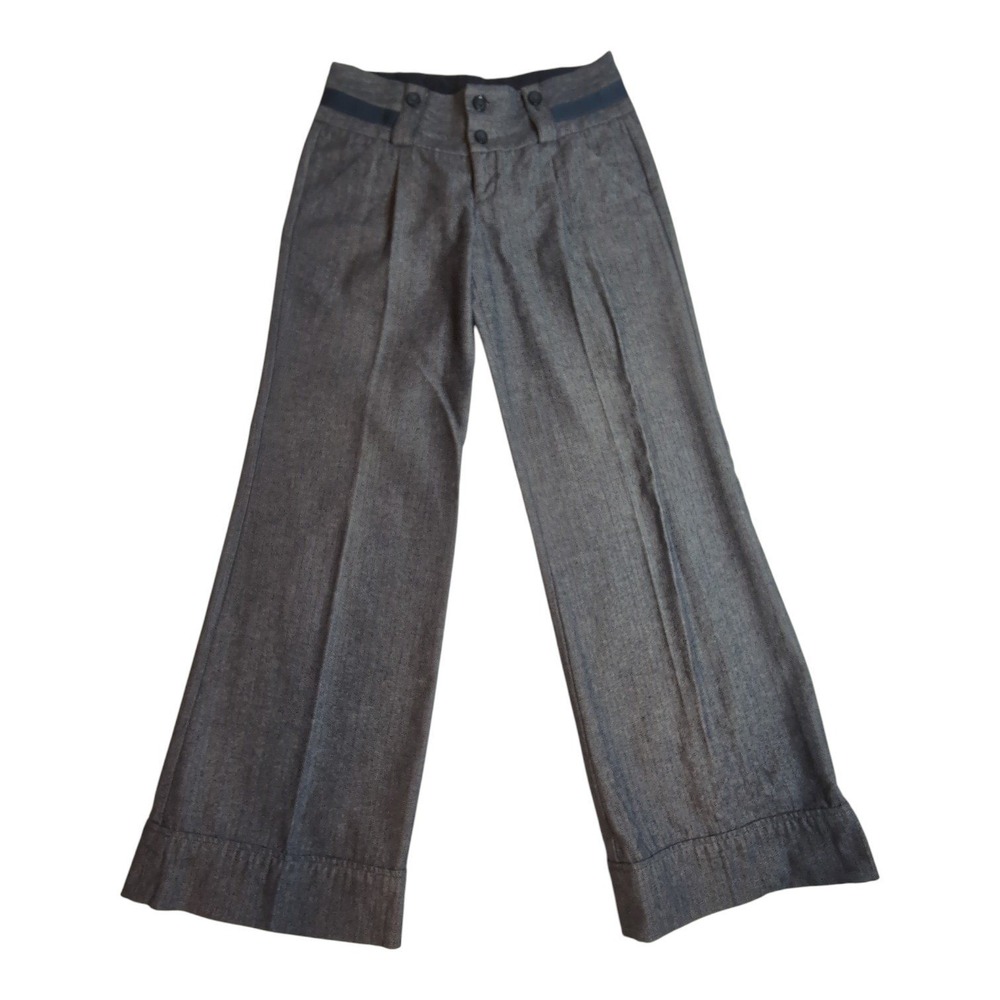 Anthropologie Cidra Herringbone Wide Leg Trousers Women Size 6 Wool Blend Ribbon